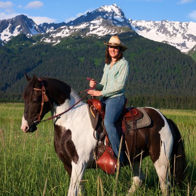 a person riding a horse in a field