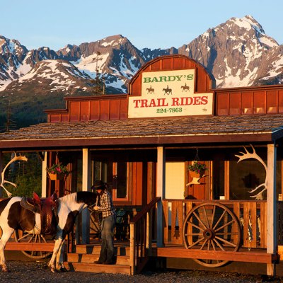 a close up of a horse drawn carriage in front of a building